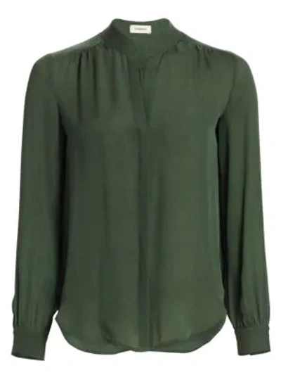 Shop L Agence Bianca Silk Blouse In Dark Green