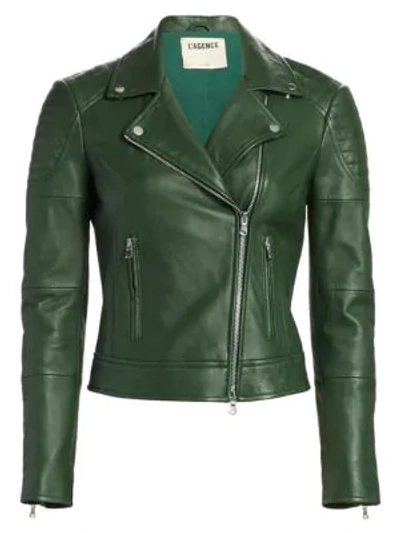 Shop L Agence Ryder Leather Moto Jacket In Dark Green