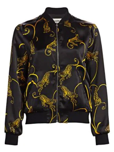 Shop L Agence Ollie Tiger-print Silk Bomber In Black Gold Tiger