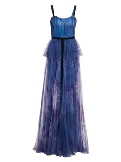 Shop Marchesa Notte Sequin Peplum Waist Gown In Blue