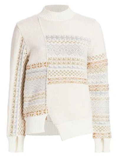 Shop 3.1 Phillip Lim / フィリップ リム Women's Fair Isle Patchwork Wool Sweater In Antique White