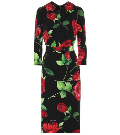 Shop Dolce & Gabbana Floral Stretch-silk Dress In Multicoloured