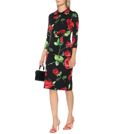 Shop Dolce & Gabbana Floral Stretch-silk Dress In Multicoloured