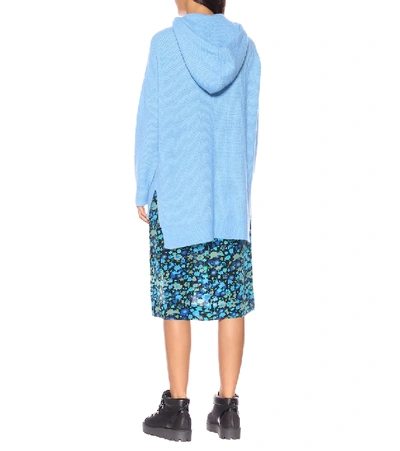 Shop Ganni Hooded Alpaca And Wool-blend Sweater In Blue
