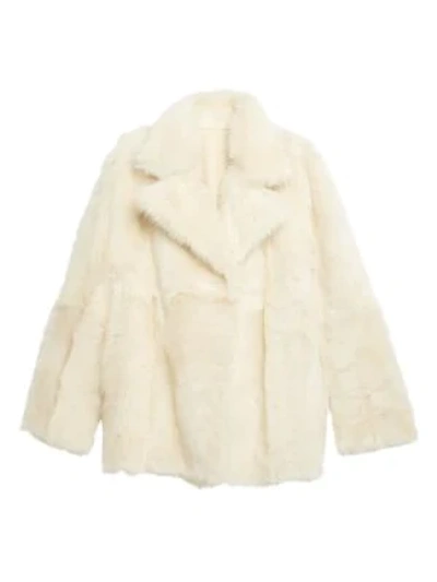 Shop Theory Women's Toscana Shearling-trim Leather Coat In Off White