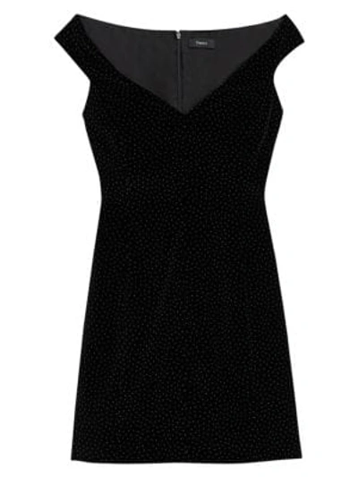 Shop Theory Micro Dotted Off-the-shoulder Mini Dress In Black White