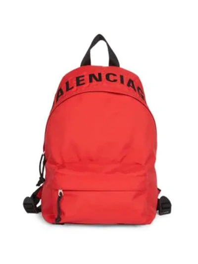 Shop Balenciaga Small Wheel Logo Backpack In Bright Red