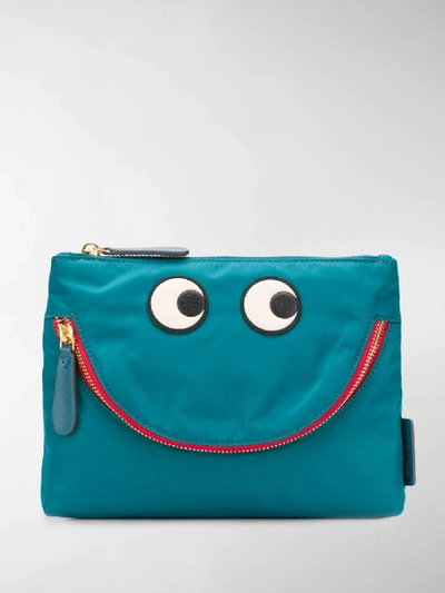 Shop Anya Hindmarch Happy Eyes Pouch In Blue