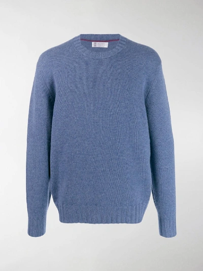 Shop Brunello Cucinelli Crew Neck Cashmere Sweater In Blue