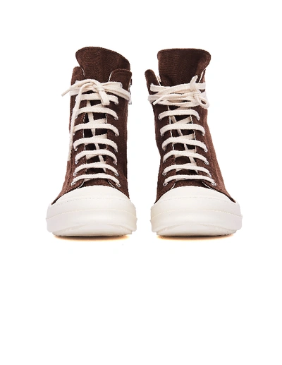 Shop Rick Owens Drkshdw Brown Textile Hi-top Sneakers In White