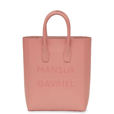 Shop Mansur Gavriel Calf Logo Mini Ns Tote In Blush