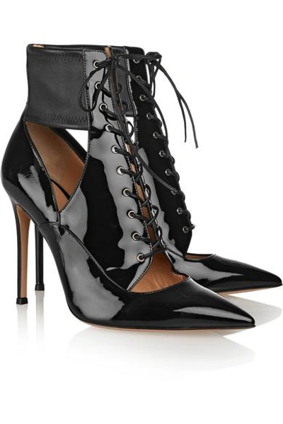 Shop Gianvito Rossi Lace-up Patent-leather Ankle Boots In Black