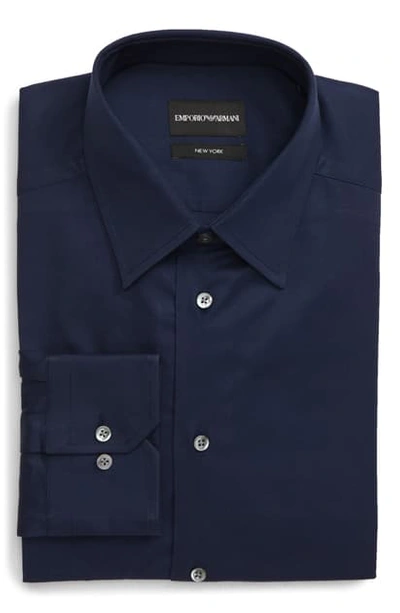 Shop Emporio Armani Trim Fit Solid Dress Shirt In Solid Dark Blue