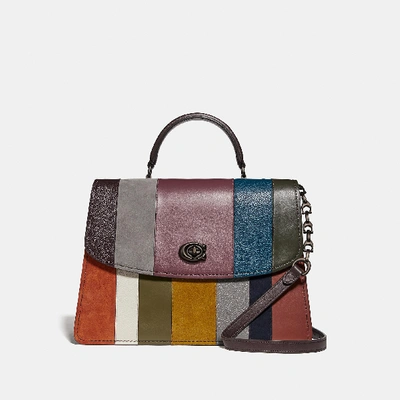 Shop Coach Parker Top Handle 32 With Patchwork Stripes In Oxblood Multi/pewter