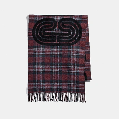 Shop Coach Sporty Plaid Print Oversized Muffler In Pink