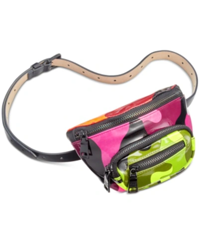 Shop Steve Madden Mini Mixed-camo Belt Bag In Neon Camo/black