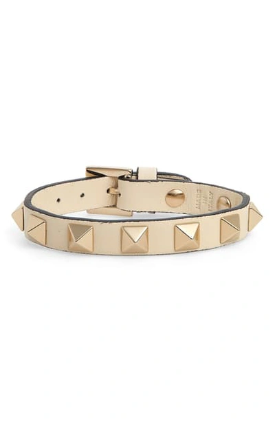 Shop Valentino Rockstud Small Leather Bracelet In Light Ivory