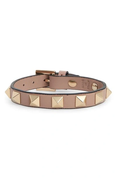 Shop Valentino Rockstud Small Leather Bracelet In Poudre