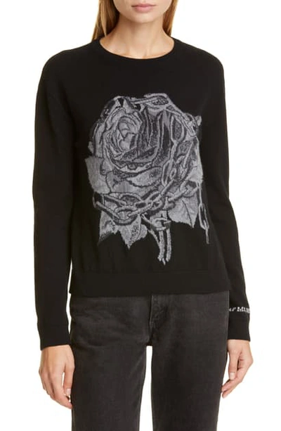 Shop Valentino Chain & Rose Intarsia Wool & Cashmere Sweater In Nero