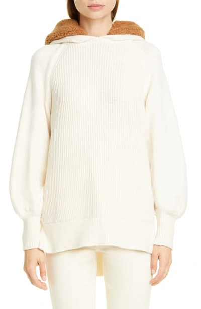 Shop Adeam Angel Hair Hooded Sweater With Faux Fur Trim In Ivory