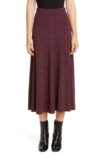 Shop Beaufille Curie Tiled Chevron Knit Midi Skirt In Navy Blue And Sepia