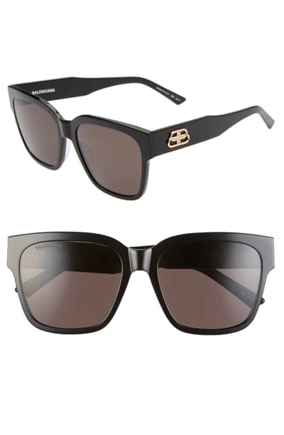 Shop Balenciaga 55mm Square Sunglasses In Shiny Black/ Grey