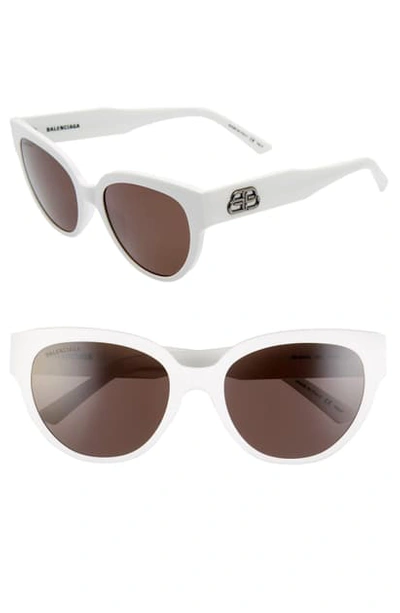 Shop Balenciaga 55mm Cat Eye Sunglasses In Shiny Solid White/ Grey