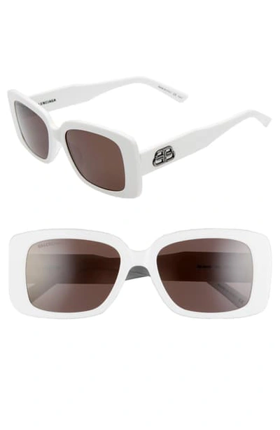 Shop Balenciaga 52mm Rectangle Sunglasses In Shiny Solid White/ Grey
