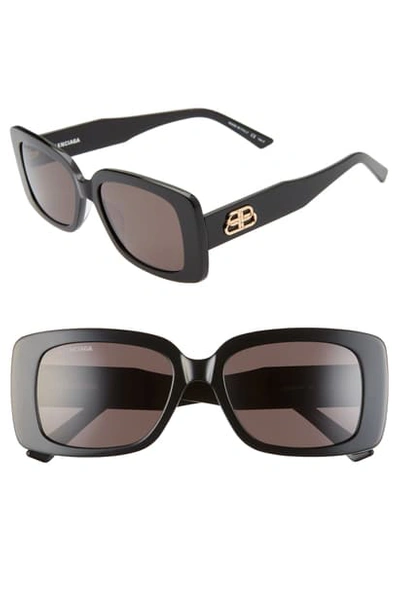 Shop Balenciaga 52mm Rectangle Sunglasses In Shiny Black/ Grey