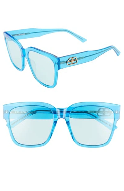 Shop Balenciaga 55mm Square Sunglasses In Shiny Electric Blue
