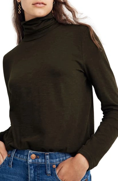 Shop Madewell Whisper Cotton Turtleneck Top In Dried Olive