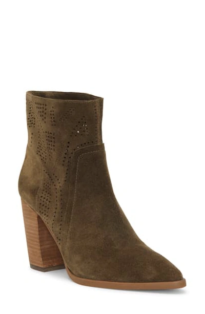 Shop Vince Camuto Catheryna Bootie In Dark Greenery Suede