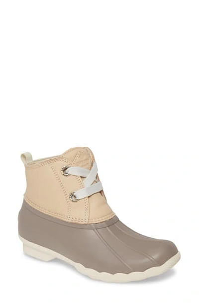 Shop Sperry Saltwater Waterproof Rain Boot In Ivory/ Taupe Leather