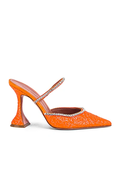 Shop Amina Muaddi Gilda Mule In Orange Fluo Glitter