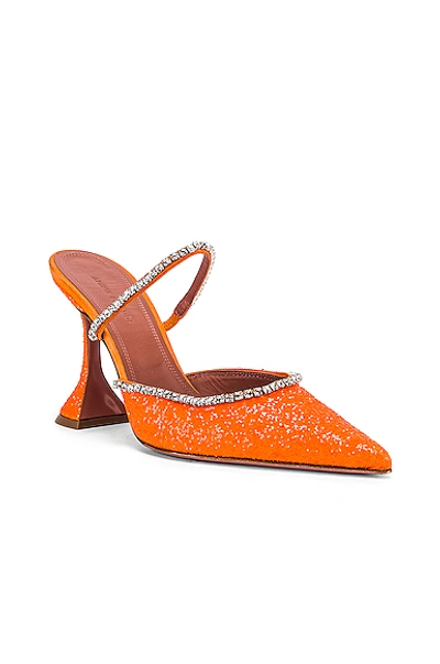 Shop Amina Muaddi Gilda Mule In Orange Fluo Glitter