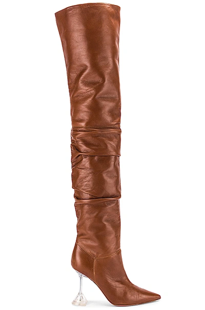 Shop Amina Muaddi Olivia Boot With Glass Heel In Brown In Camel Nappa