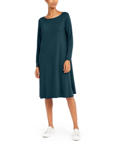 Shop Eileen Fisher Long-sleeve Shift Dress, Regular & Petite In Blue Spruce