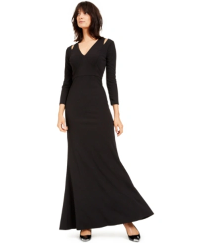 Shop Calvin Klein Split-shoulder Gown In Black