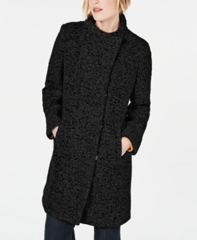 Shop Kenneth Cole Women's Asymmetrical Boucle Walker Coat In Black
