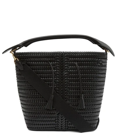 Shop Anya Hindmarch Neeson Drawstring Woven Leather Bucket Bag In Black