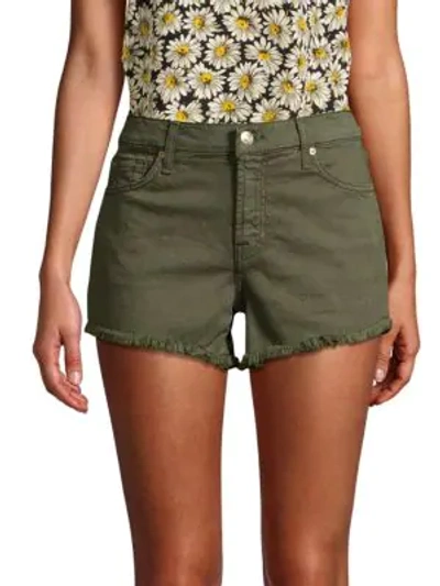Shop 7 For All Mankind Frayed Hem Cut-off Shorts In Army Green