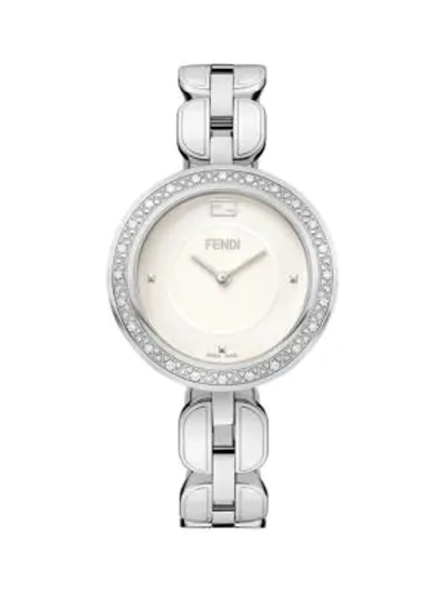 Shop Fendi Stainless Steel & Diamond Bracelet Watch In Grey