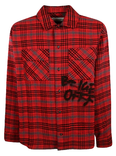 Shop Off-white Beige-off Checked Shirt In Rosso