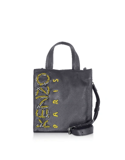 Shop Kenzo Cord Navy Blue Leather Tote Bag
