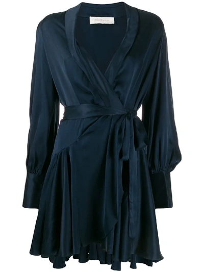 Shop Zimmermann Satin Wrap Dress In Blue
