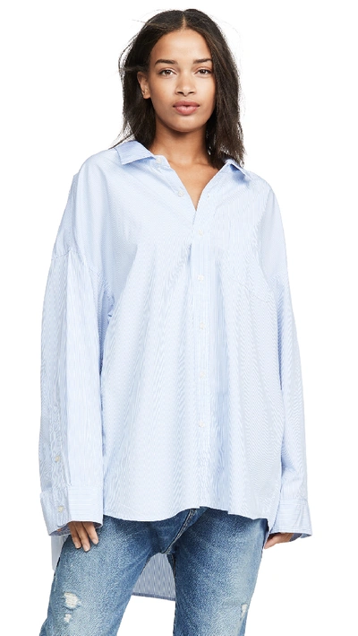 Shop R13 Drop Neck Oxford Shirt Blue/white Pinstripe