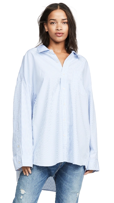 R13 Oversized Striped Cotton Oxford Shirt In Blue/white Pinstripe