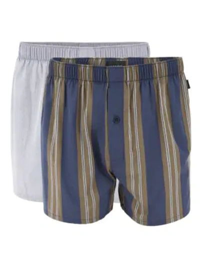 Shop Hanro Men's 2-pack Fancy Woven Boxers In Artichoke Stripe Grey