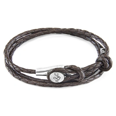 Shop Anchor & Crew Dark Brown Dundee Silver & Braided Leather Bracelet