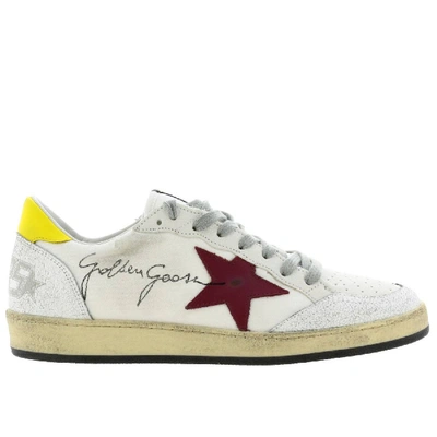 Shop Golden Goose Sneakers In Leather And Canvas With Maxi Lettering In White